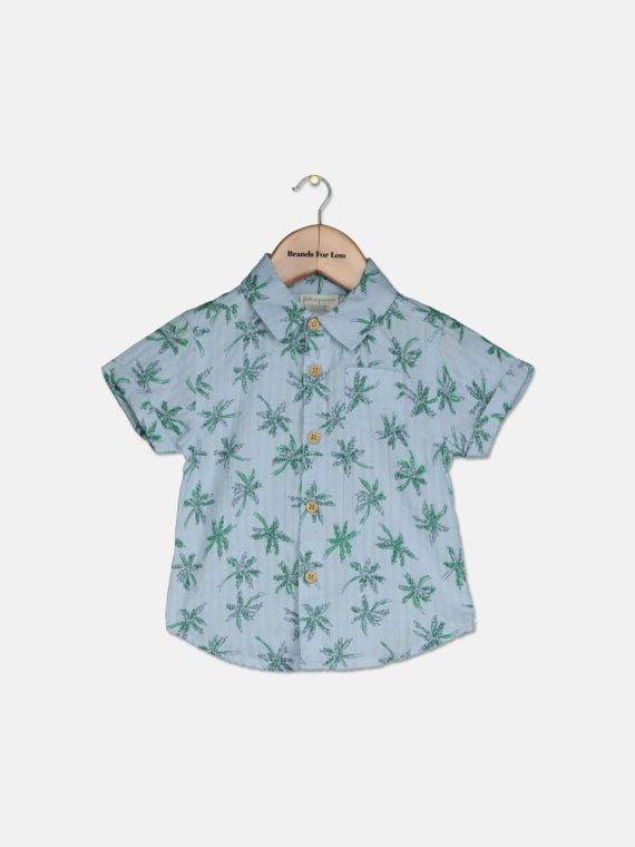 Baby Boys Palm-Print Button-Up Cotton Shirt Barely Blue