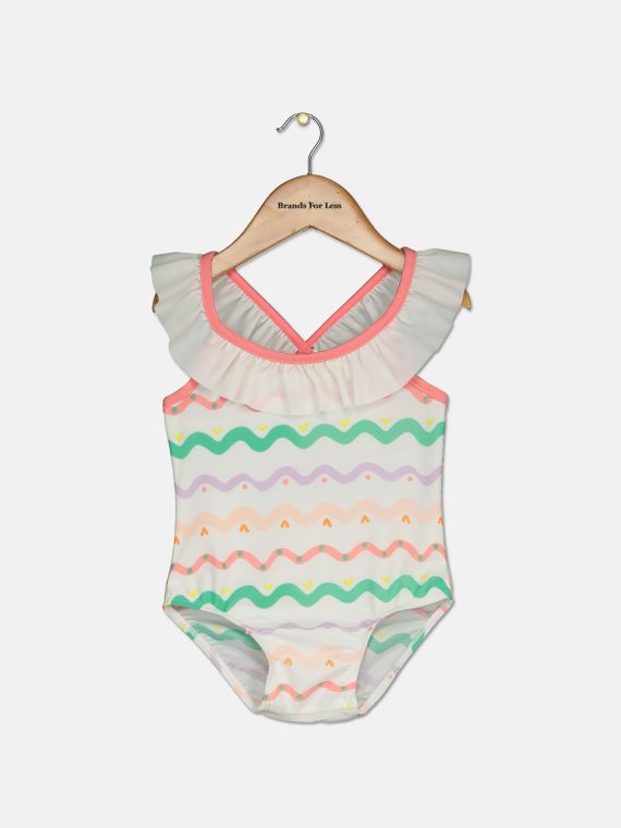 Baby Girls 1-Pc. Wave-Striped Swimsuit Bright White/Pink
