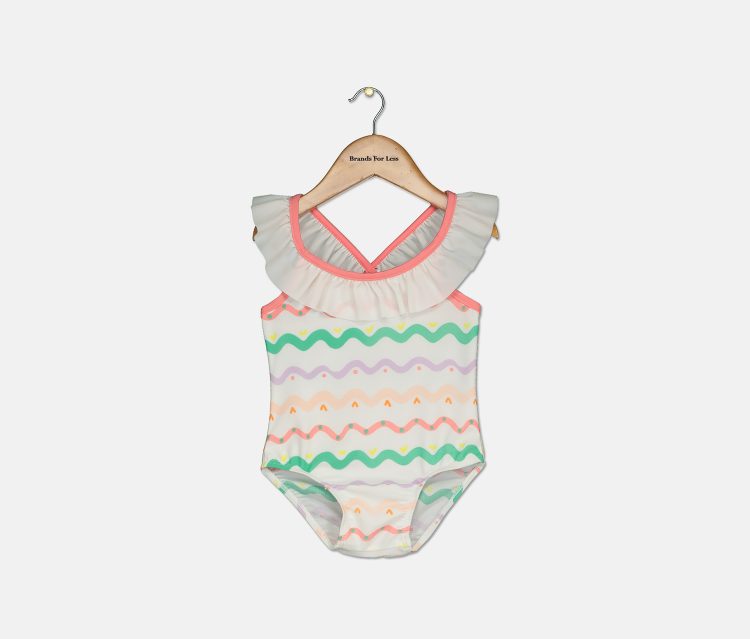 Baby Girls 1-Pc. Wave-Striped Swimsuit Bright White/Pink