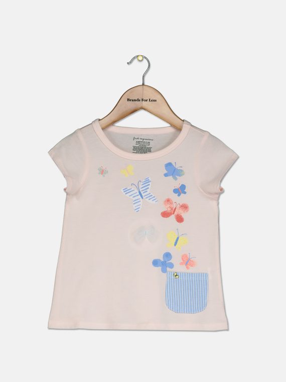 Baby Girls Butterfly-Print Cotton T-Shirt Pale Blush