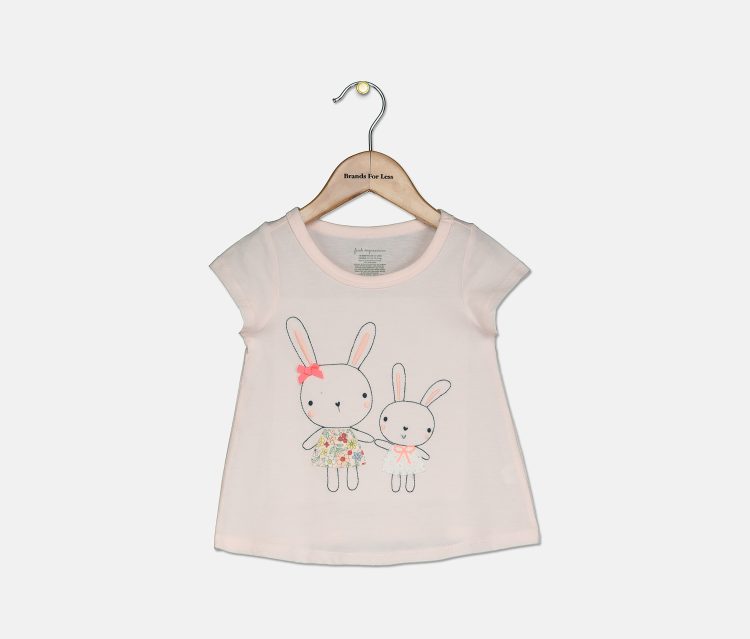 Baby Girls Embroidered Cotton Bunny Sisters T-Shirt Pale Blush