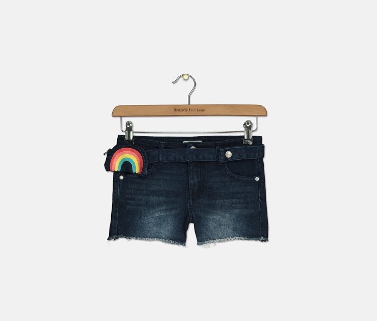 Big Girls Denim Shorts with Rainbow Wallet Belt Soho Wash