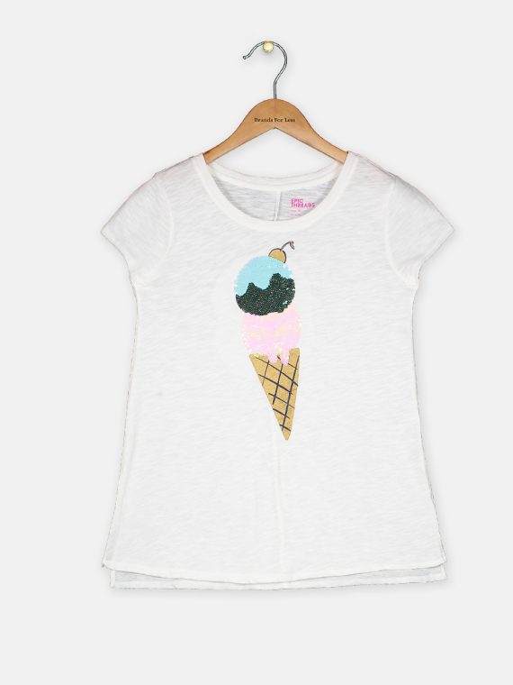 Big Girls Ice Cream Flip Sequin T-Shirt Holiday Ivory