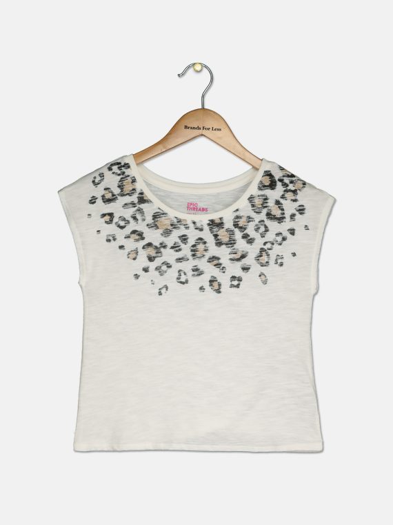 Big Girls Leopard-Print-Border T-Shirt Holiday Ivory