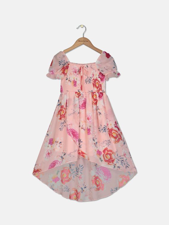 Kids Girls Floral Print High-Low Dress Blush
