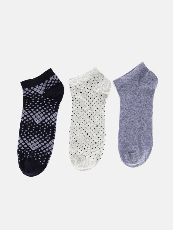 Mens 3 Pk Non-Terry Ankle Socks Grey/Blue/Navy