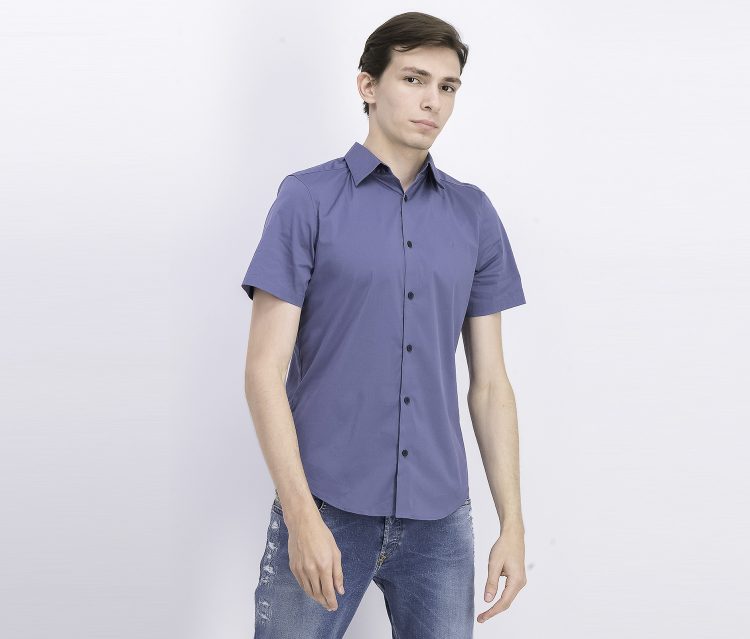 Mens Classic-Fit Stretch Solid Shirt Vintage Indigo