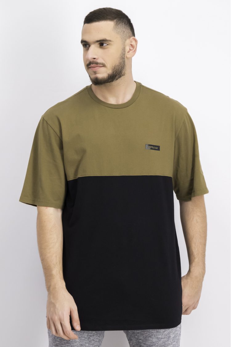 Mens Colorblock Crew Neck T-Shirt Olive/Black