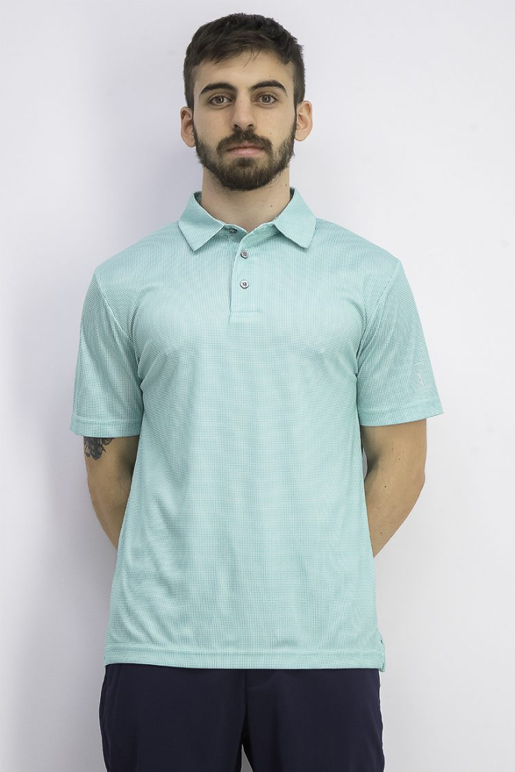 Mens Gingham Golf Polo Simply Green