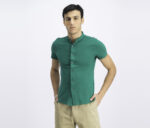 Mens Mandarin Collar Plain Shirt Green