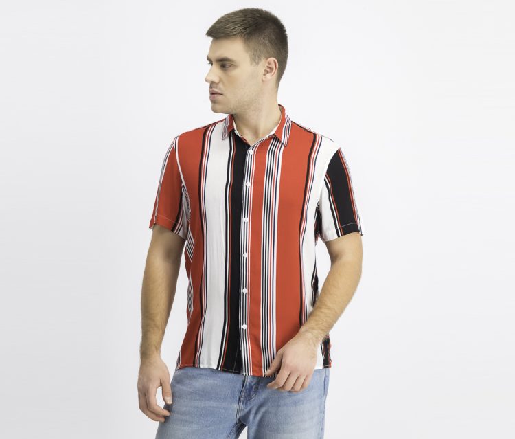 Mens Marco Striped Button-Down Shirt Red Combo