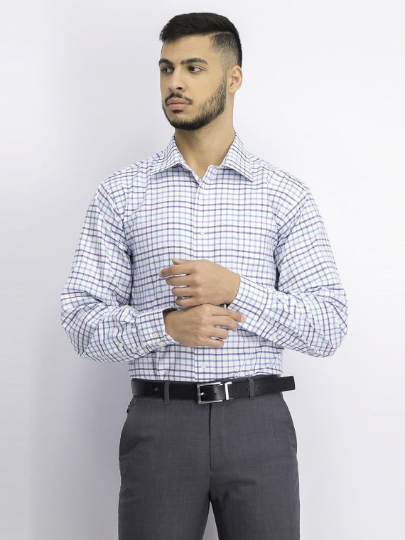 Mens Regular-Fit Non-Iron Flex Collar Check Dress Shirt Medieval Blue