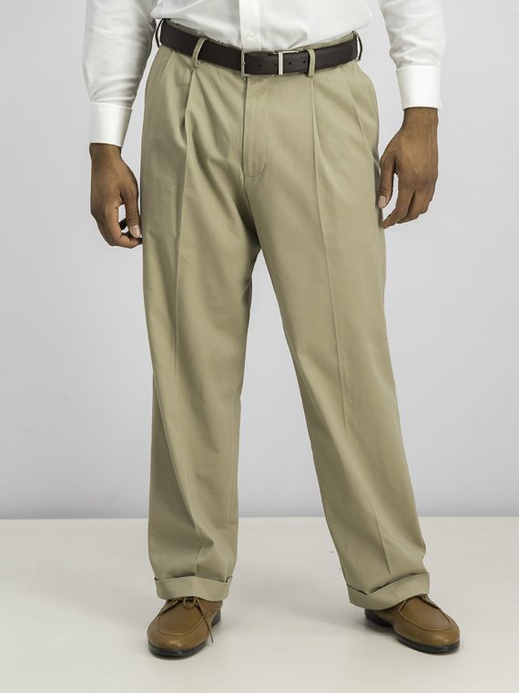 Men's Relaxed Fit Comfort Khaki Pleated Pants British Khaki