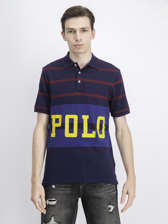 Mens Short Sleeve Polo Shirt Navy/Red/Yellow