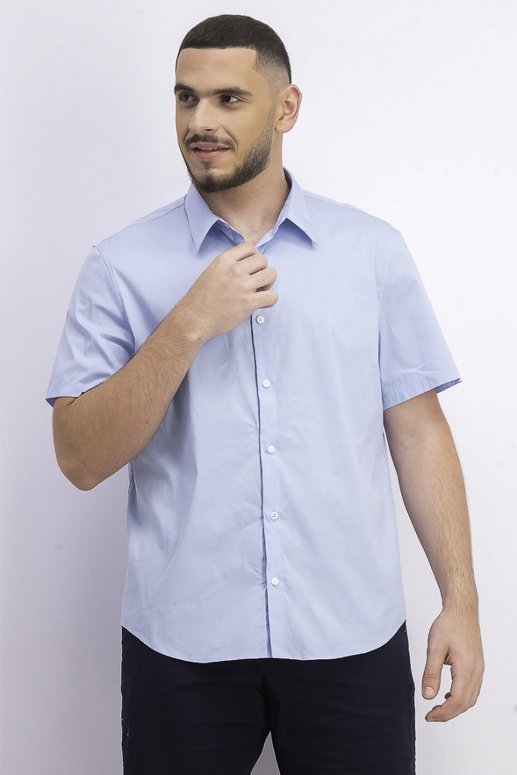 Mens Short Sleeve Woven Button-Up Shirt Cerulean