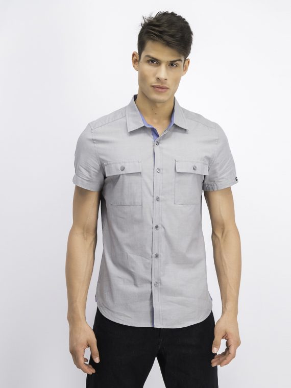 Mens Short Sleeves Casual Shirt Grey