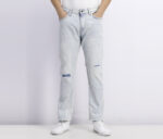 Mens Slim Built-In Flex Distressed Jeans Washed Blue