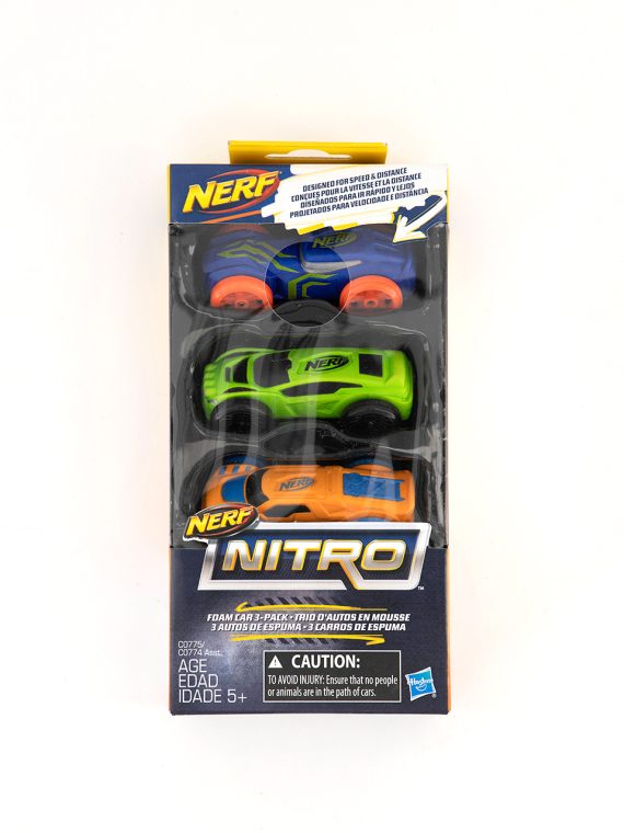 Nerf Nitro Foam Car 3 Pack 8 L x 2 H x 3 W cm Blue/Green/Orange