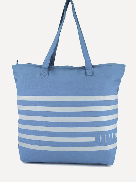 Striped Tote Bag 38 H x 48 L x 12 W cm Blue
