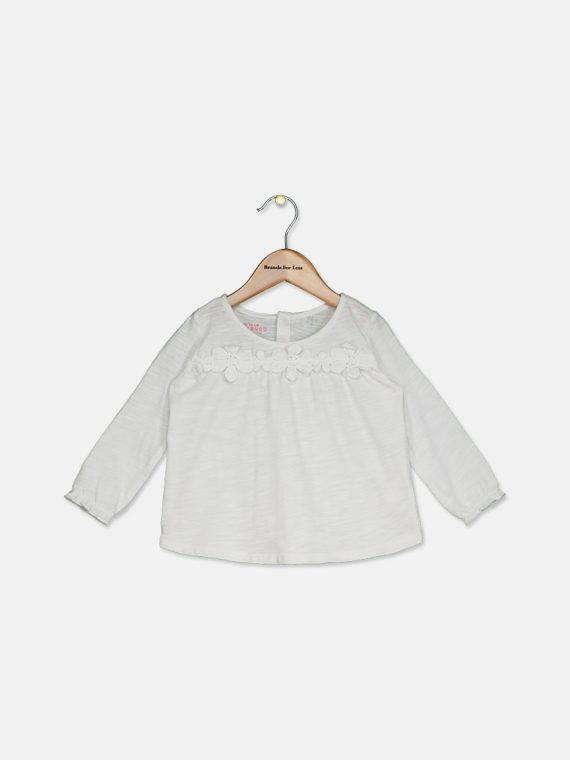 Toddlers Girls Embroidered Flower Tops White