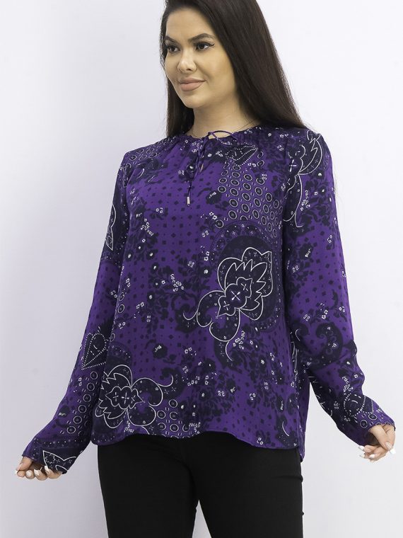 Womens Allover Print Long Sleeve Blouse Purple