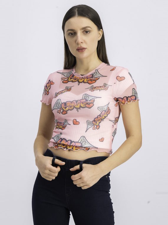 Womens Allover Print Top Pink Combo