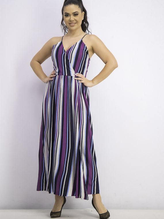 Womens Belted Metallic Striped Maxi Dress Purple Combo