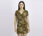 Womens Button Front Mini Dress Brown Combo