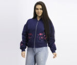 Womens Floral Embroidered Bomber Jacket Navy