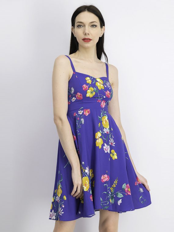 Womens Floral Print Sleeveless Dress Blue Combo