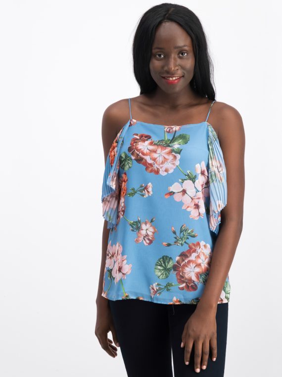 Womens Floral Print Sleeveless Top Blue Combo