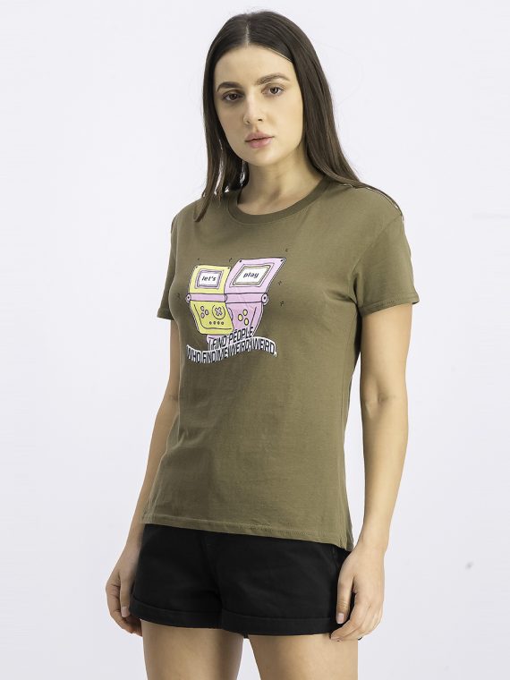 Womens Graphic Print T-shirt Olive