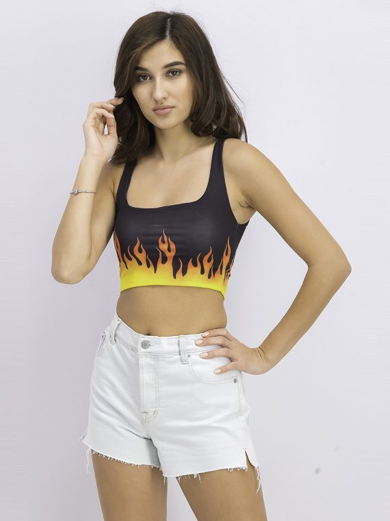 Womens Graphic Sleeveless Cropped Top Black/Red/Yellow