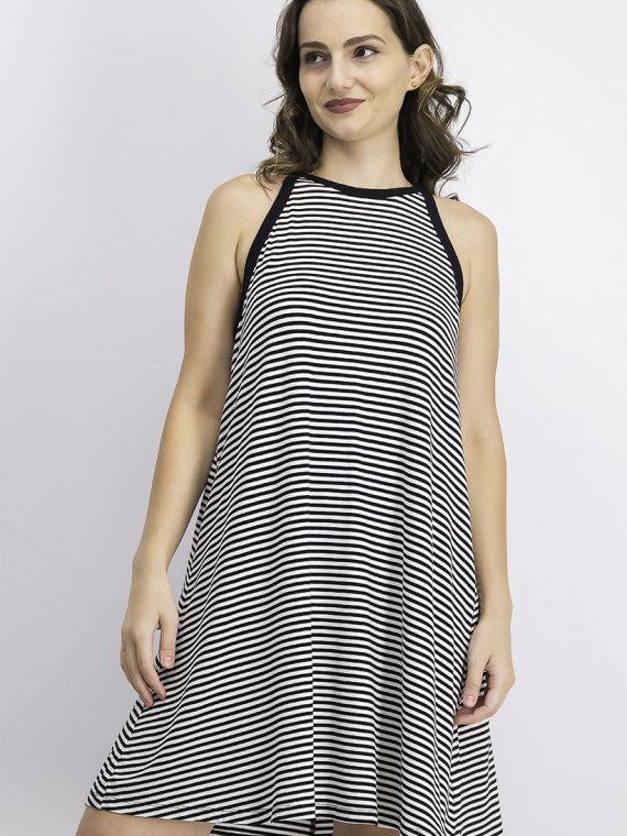 Womens Halter Neckline Stripe Dress Black/White