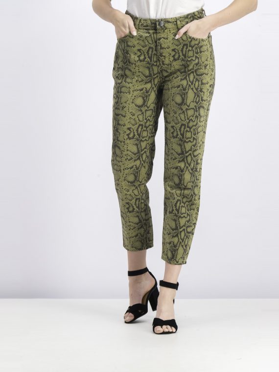 Womens High Rise Snakeskin Jeans Olive Green Combo