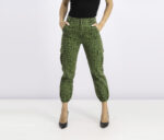 Womens High Waist Cargo Pants Green Leopard