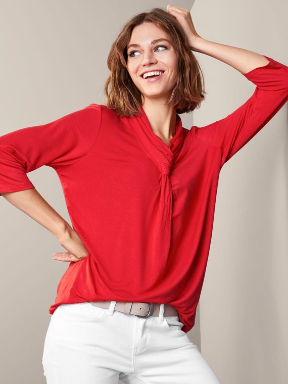 Womens Knot Neckline Top Red
