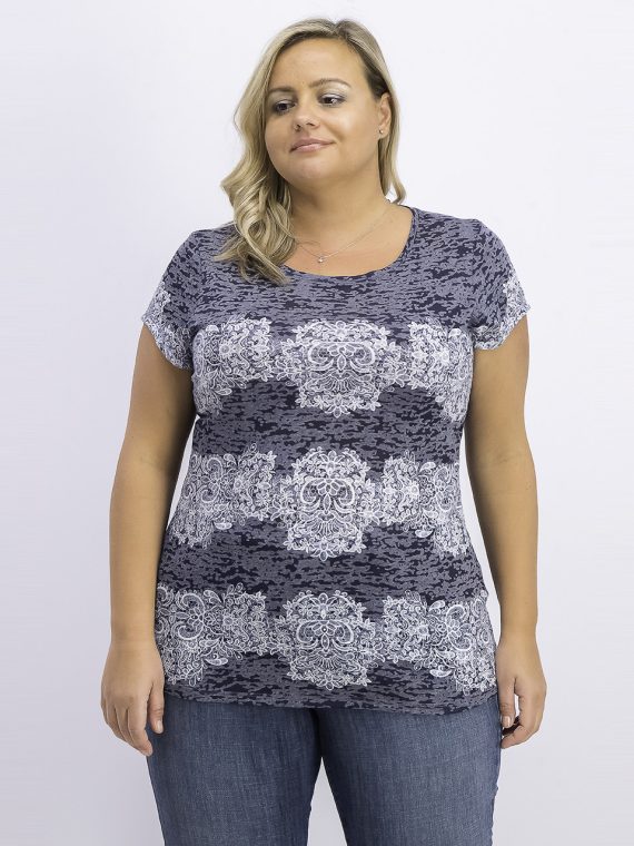 Womens Lace-Print Burnout T-Shirt Lace Horizon
