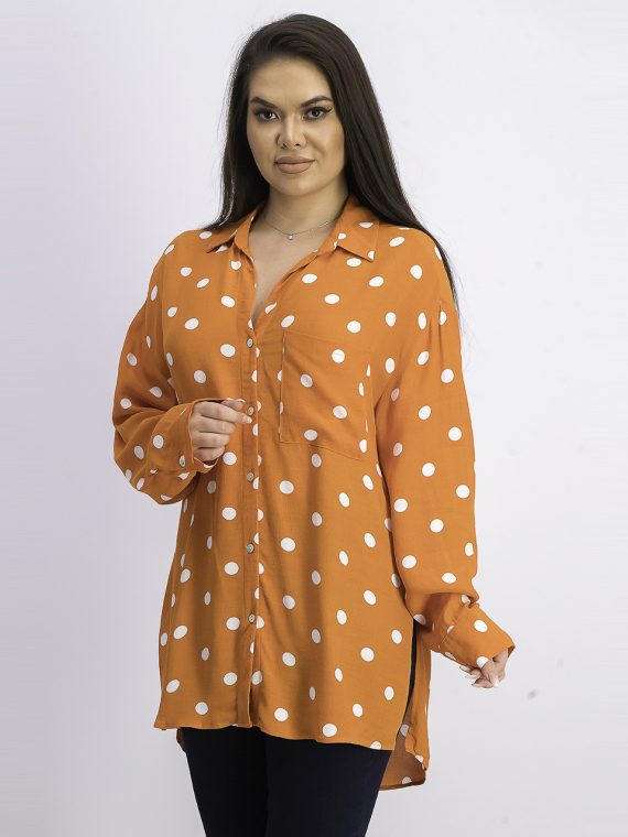 Womens Long Sleeve Polka Dots Print Blouse Rust