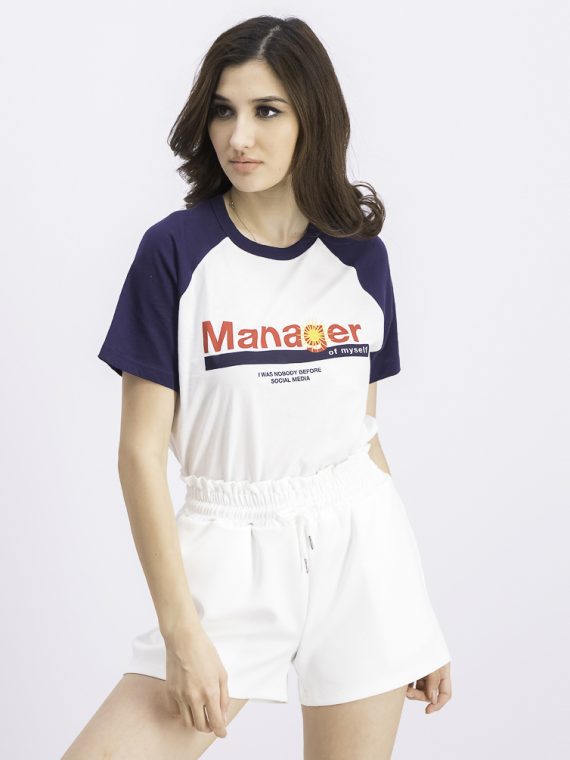 Womens Manager Print Pullover T-Shirt White/Navy
