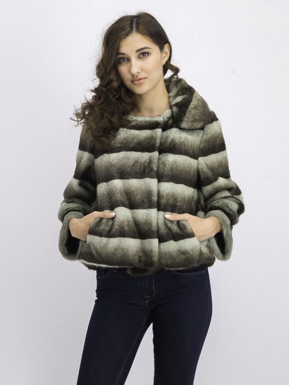 Womens Petite Faux Fur Stripe Jacket Grey