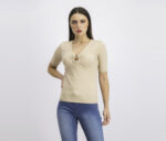 Womens Ribbed Top Beige