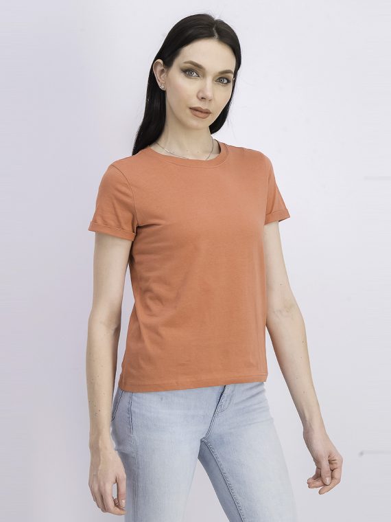 Womens Roll-Tab Sleeves T-Shirt Brown