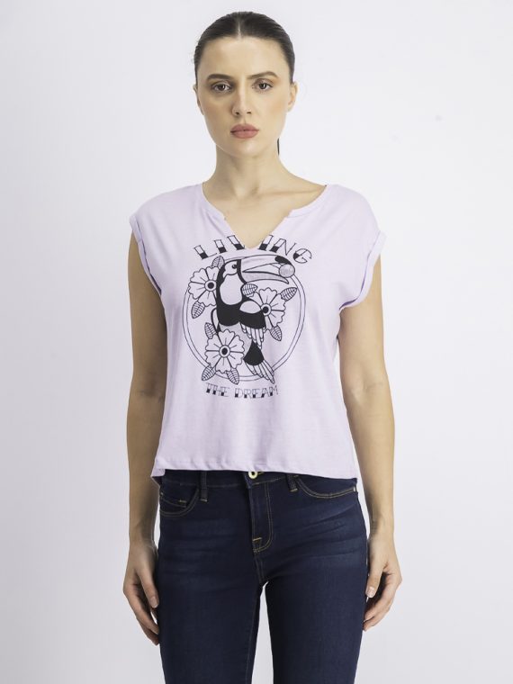 Womens Short Sleeve Graphic Top Lavender