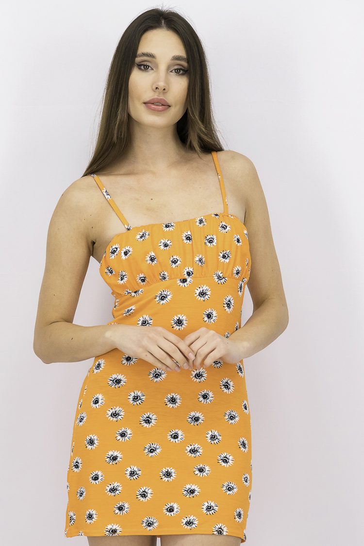 Womens Strappy Mini Dress Orange