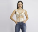 Womens Stripe Bodysuit Beige/White Combo