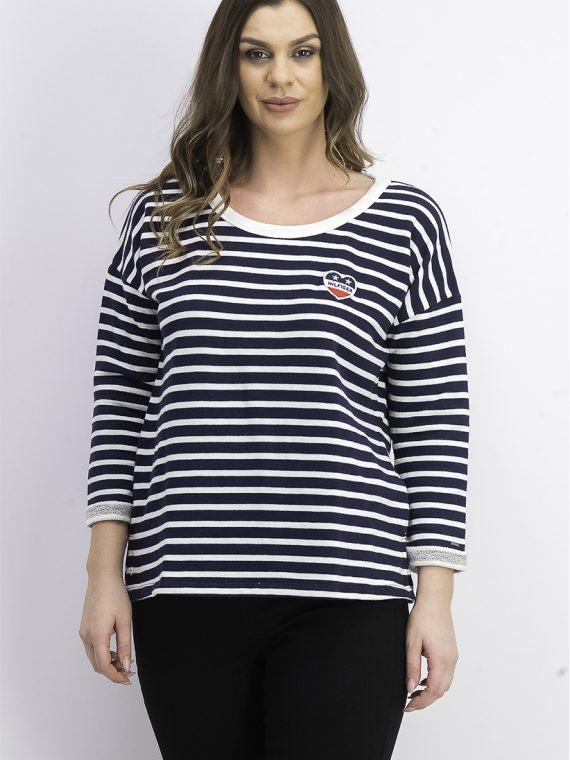Womens Stripe Knit Sweatshirt Navy/White