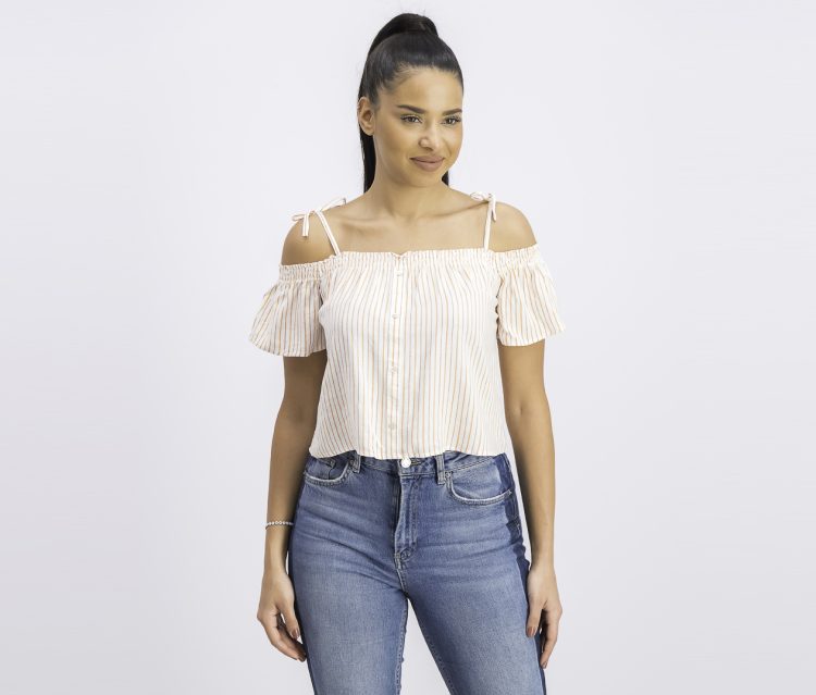 Womens Striped Crop Top Ivory Combo