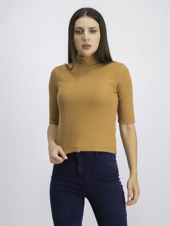 Womens Turtle Neck Pullover Top Brown