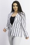 Womens Wide Stripe Linen Blazer Grey/White Stripe